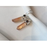 669 boucles d'oreilles  quartz aura tangerine, topaze arc en ciel, argent sterling 